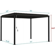 Mirador 10x 12 Outdoor Pergola, 88S Steel Frame w/ Adjustable Louvers Roof for Garden, Patio, Backyard, Charcoal