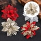 thumbnail image 3 of Adorno decorativo de flor de Pascua con purpurina, flor artificial DIY para repisa navideña Oro blanco, 3 of 7