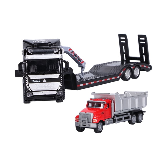 Yajisi 1:50 Engineering Trailer Model Movable Arm Vehicle Set Educational Car Toy for Kids Construction Trailer with Dump Truck, Approx 13 inches / 33 cm