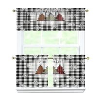 Black and White Checkered Christmas Tree 3 Piece Kitchen Curtains Sets with Valance for Windows Rod Pocket Machine Washable Kitchen Curtain Valance 3 Piece Set Decorations (54"x18" 2x27.5"x24")