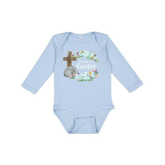Inktastic It's My 1st Easter with Cross and Flowers Boys or Girls Long Sleeve Baby Bodysuit