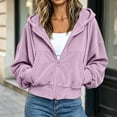 thumbnail image 2 of Ozmmyan Womens Cropped Zip Up Hoodie Ribbed Texture Drawstring Hooded Sweatshirt Jacket with Pockets Casual Fall Outerwear Streetwear Top, 2 of 6