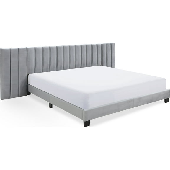 Finch Gramercy Channel Tufted Upholstered Bed King Size Grey Velvet