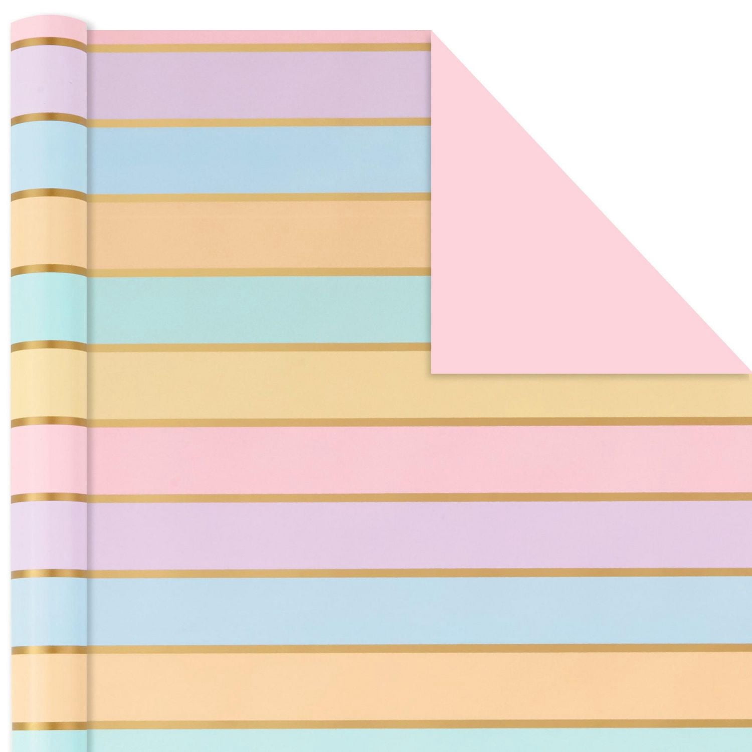 Hallmark All Occasion Reversible Wrapping Paper Bundle - Rainbow Stripes and Solid (3-Pack: 75 sq. ft. ttl.)