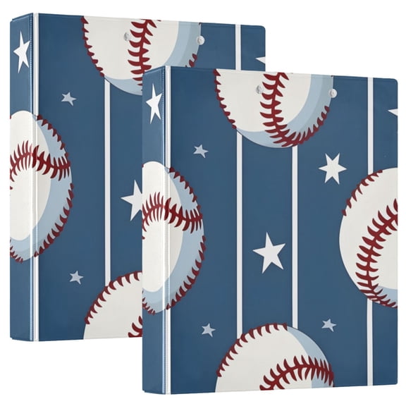 Baseball Stars Stipes Round Ring Binder 3 Rings 1.5" Capacity File Storage for A4 Size 1 Pack