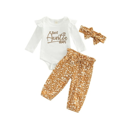 

Bagilaanoe 3pcs Newborn Baby Girl Long Pants Set Ribbed Letter Embroidery Long Sleeve Romper Tops Floral Trousers Headband 3M 6M 12M 18M Infant Casual Outfits