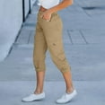 thumbnail image 7 of Roncen Women's Solid Color Cargo Capri Pants - Casual Utility Trousers with Button & Zipper Closure, Elastic Waistband, Adjustable Ankle Snap and Multiple Pockets, 7 of 7