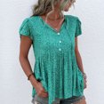 thumbnail image 2 of Camisas casuales holgadas de manga corta con cuello en V verde para mujer para citas y trabajo de verano Blusas con volantes florales, 2 of 6