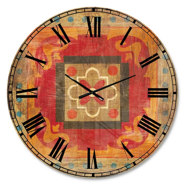 Designart 'Moroccan Orange Tiles Collage II' Bohemian wall clock
