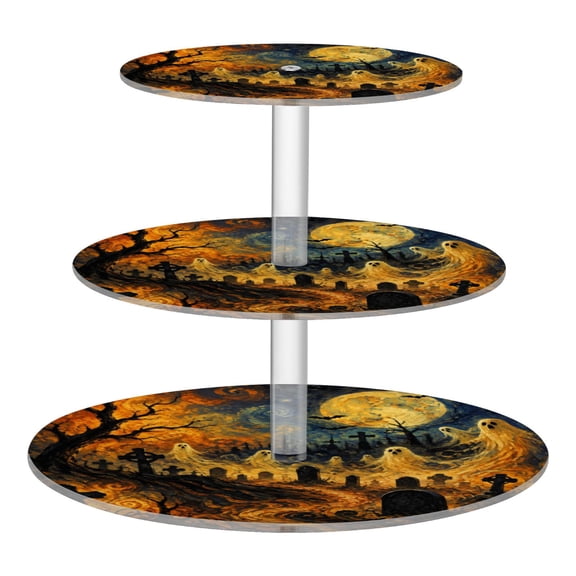 3 Tier Acrylic Cupcake Stand Dark Night Decorative Pattern Dessert Display Tower for Birthday Wedding Party