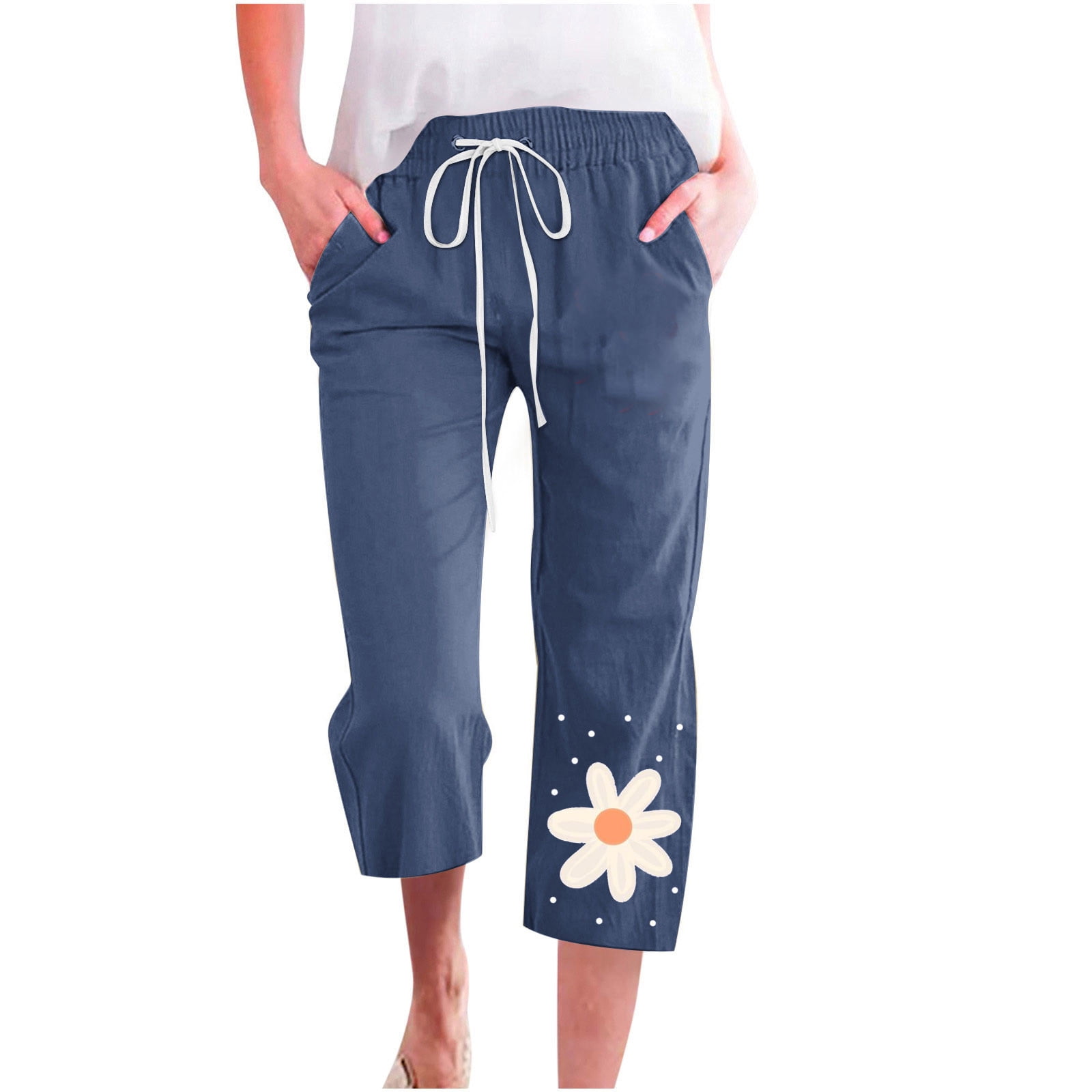 Undyed Elastic Waist Cotton Capri Pants Natural Color Pants High Waist  Pants Capri Pants Women Three Quarter Legs Pants -  Canada