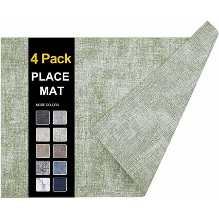 

Faux Leather Heat Resistant Placemats Set of 4 – Waterproof Wipeable Dining PU Place Mats for Indoor & Outdoor Easy to Clean - Light Green