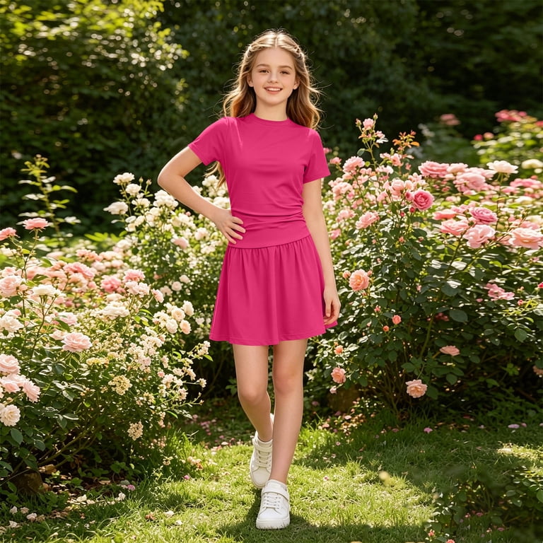 pink pleated tennis dress The Children's Place Girls Quick Dry Contrast Halter Pleated Tennis Dress | Size 2XL (16) | Pink