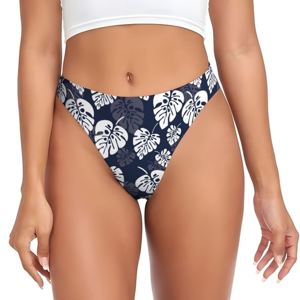 Fotbe White Leaves Tanga Sin Costuras para Mujer con Estampado – Panties Invisibles, Transpirables y Cómodos para Uso Diario-4X-Large