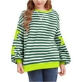 thumbnail image 3 of Drmagiyhm Girls T Shirts Size 10-12 Oversized Crewneck Shirt Fall Striped T-Shirt Casual Girls Long Sleeve Tops Green 12-14 Years, 3 of 4