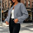 thumbnail image 4 of Women's Wool Blend Zip-Up Casual Jacket Ghalytn Round Neck Cropped Long Sleeve Loose Outerwear with Pockets, 4 of 8