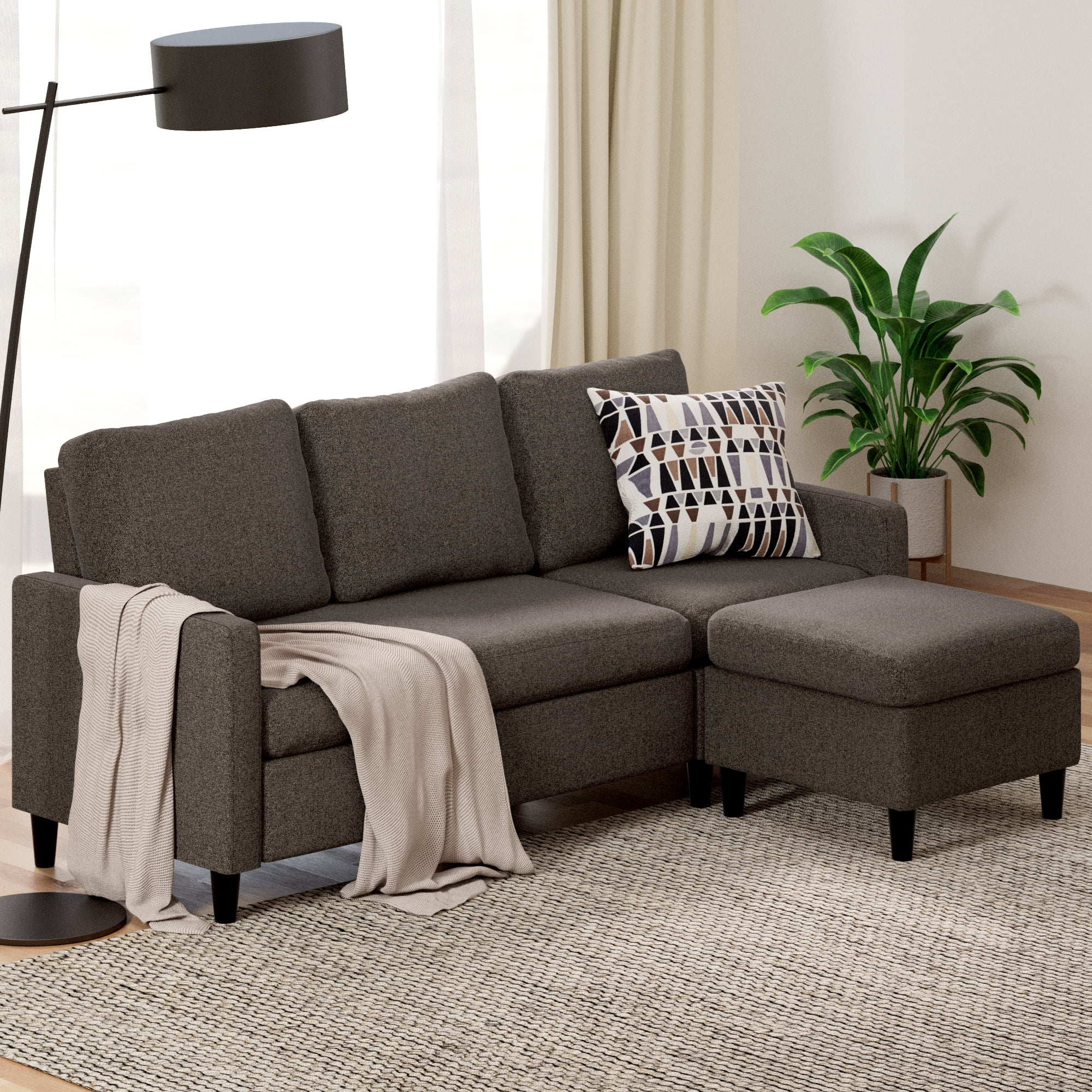 studieafgift fornuft forpligtelse Zinus Hudson Modern Convertible Sectional Sofa with Reversible Chaise, Dark  Grey - Walmart.com