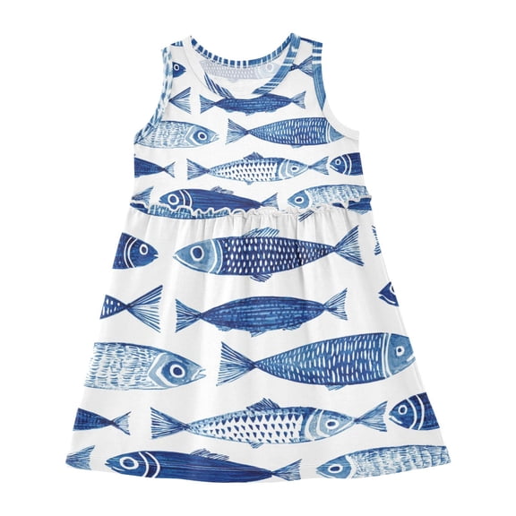 Girls Dress Sardine Sleeveless Dress for Girls Hem A-Line Casual Sundress