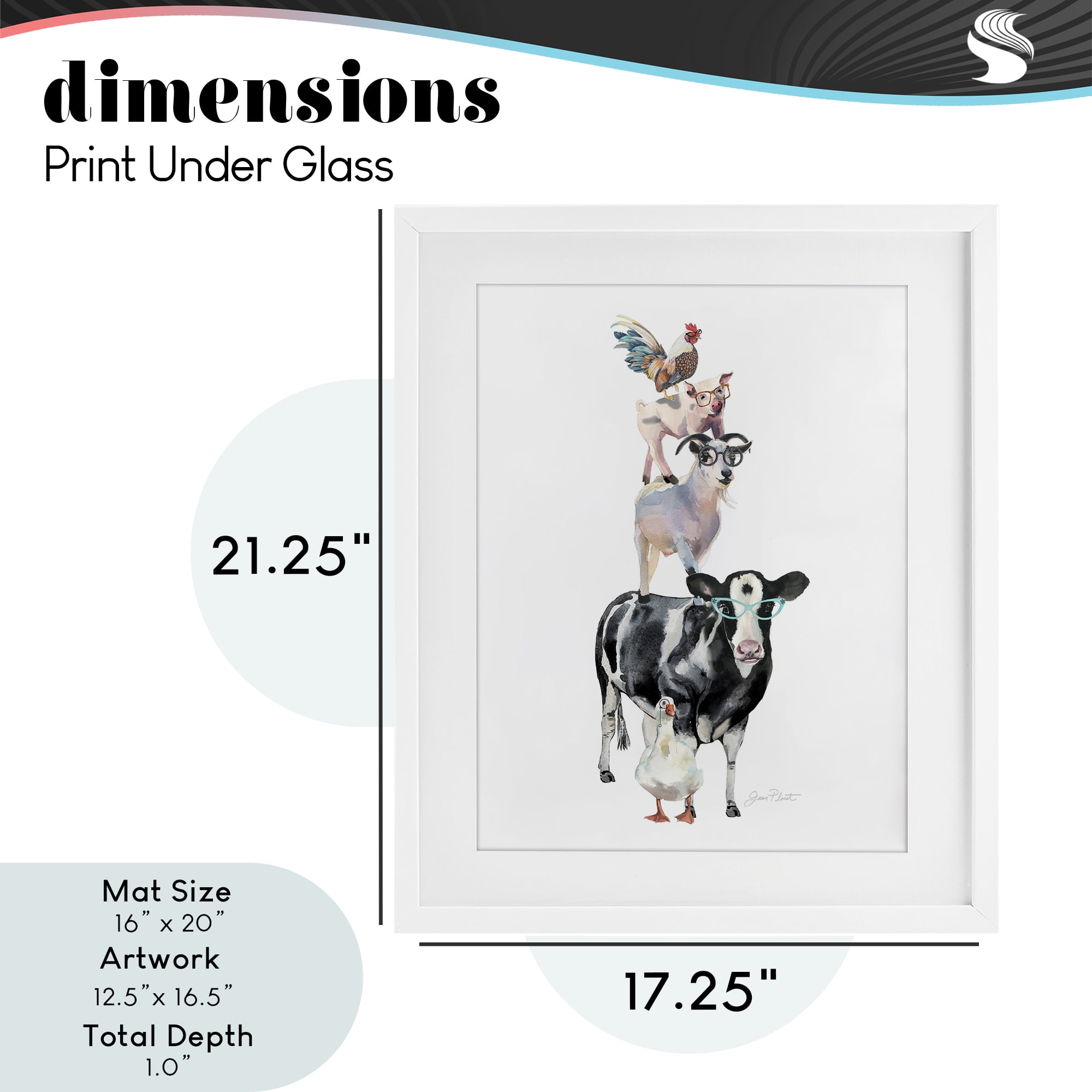 Farm Animal Family White Framed Print Under Glass, design by Jean Plout
