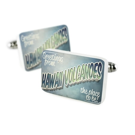 Cufflinks Greetings from Hawaii Volcanoes, Vintage PostcardPorcelain Ceramic NEONBLOND