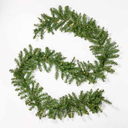 Noble House - 9-foot Fraser Fir Pre-Lit Warm White LED Artificial Christmas Garland - Green