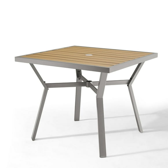 Songmics Home Sencillo Collection - Patio Table with Umbrella Hole, Faux Wood, Gray and Beige