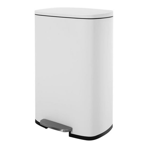 FOA Ament 13 Gallon Stainless Steel Step Foot Pedal Trash Can in White