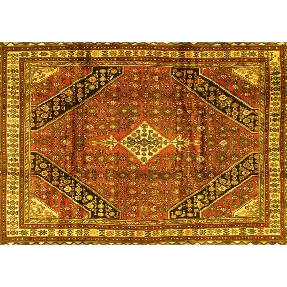 Ahgly Company Machine Washable Indoor Rectangle Persian Yellow Traditional Area Rugs, 5' x 7'