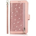 thumbnail image 6 of Wallet Case for iPhone 13 Pro 6.1 inch, Magnetic Handbag Zipper Pocket PU Leather Flip with 9 Card Slots and Wrist Strap Folio TPU Inner Stand Case - Rose Gold, 6 of 14