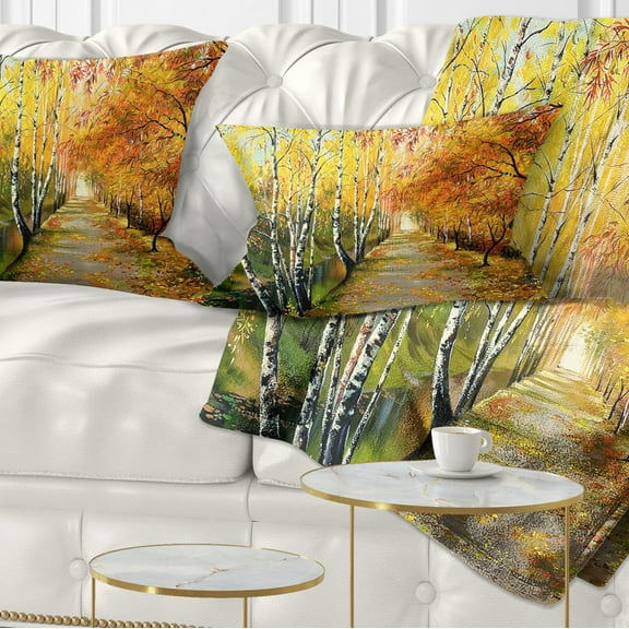 Designart Beautiful Fall Forest - Landscape Printed Throw Pillow - 12x20