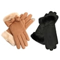 thumbnail image 1 of Guantes de invierno para mujer con dedos para pantalla táctil, cálidos, de gamuza, para enviar mensajes de texto, térmicos, resistentes al viento, color caqui y negro, 1 of 5