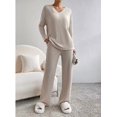 thumbnail image 3 of Womens Two Piece Lounge Sets Long Sleeve Knit Pullover Tops Wide Leg Pants Fall Pajamas Sets, 3 of 5