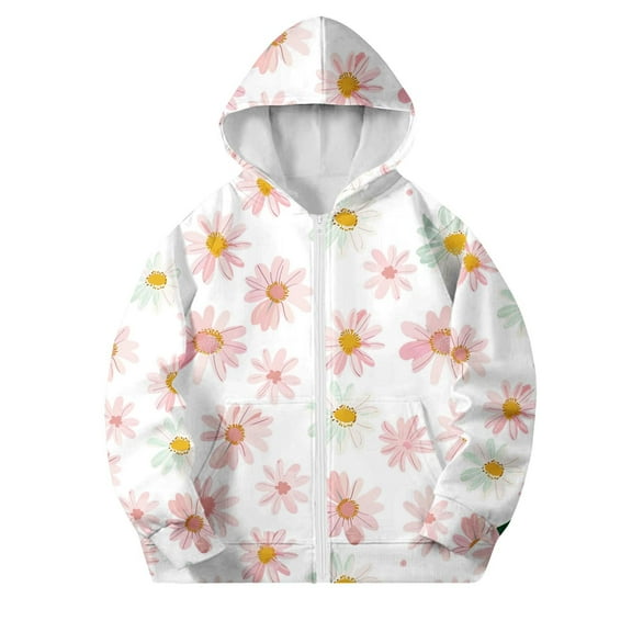 SELONE Boys Sweatshirt Jackets with Zippers with Pockets Hooded Lightweight Zipper Floral Long Sleeve Cute Clothes White 5 Years