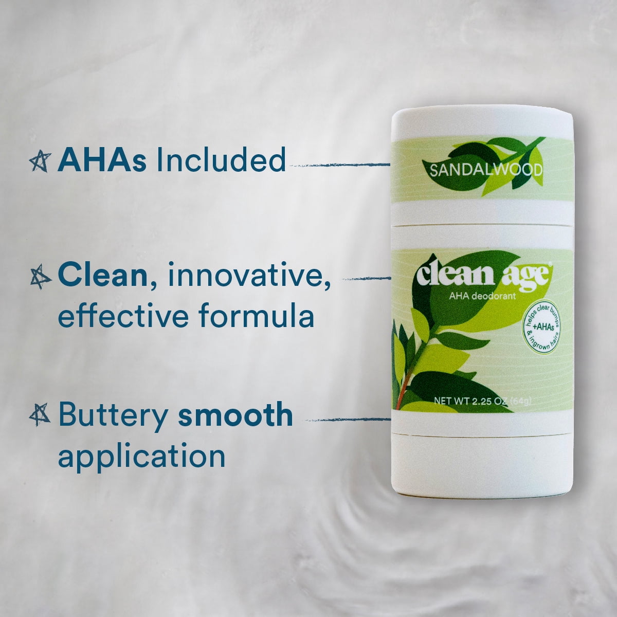 2-Pack Clean Age AHA Deodorant for Teens | Aluminum-Free, Safe for Sensitive Skin | Sandalwood Scent | 2.5 oz