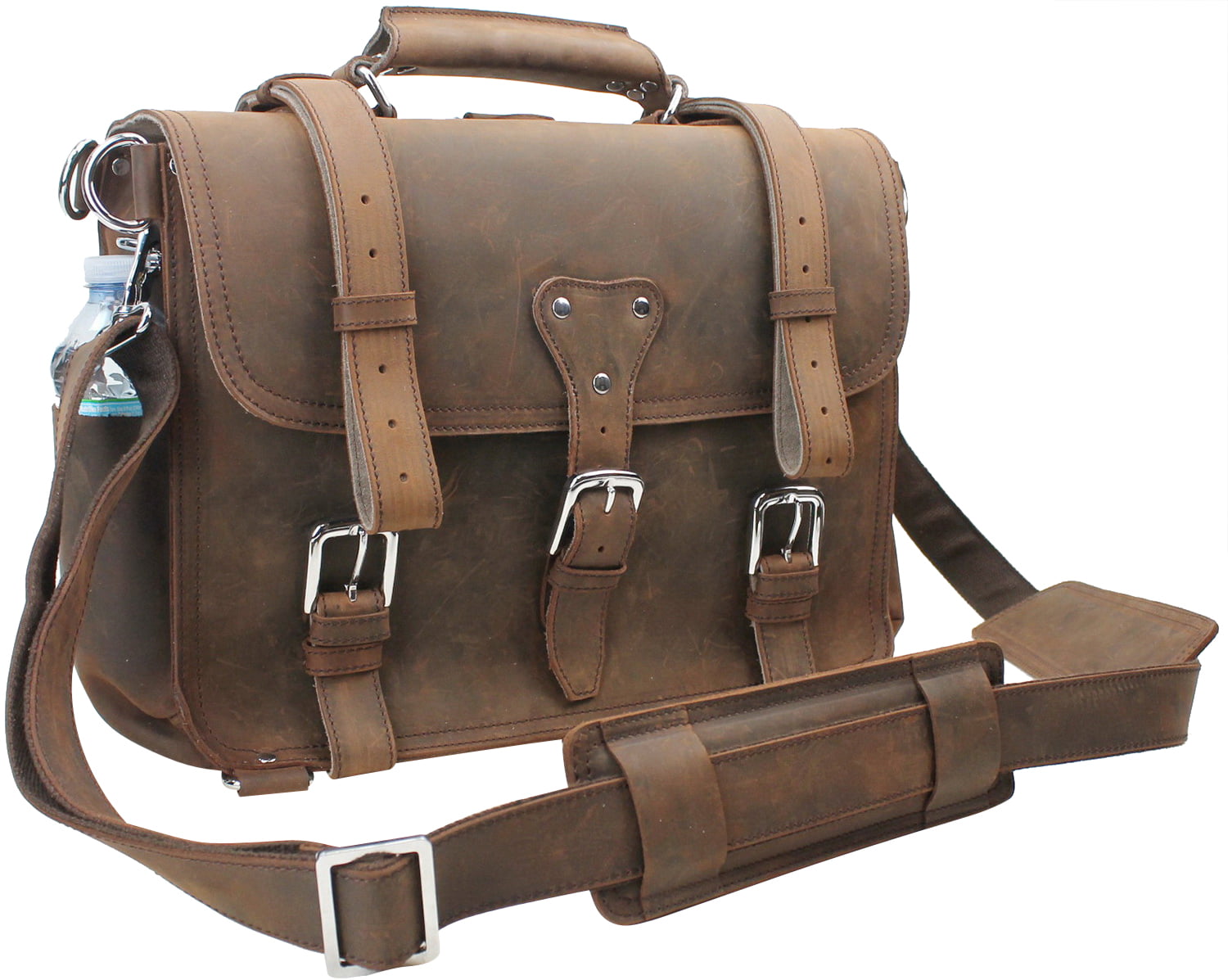 Polare Full Grain Leather 15.4'' Messenger Bag for Men Briefcase Satchel Bag Fits 14'' Laptop 