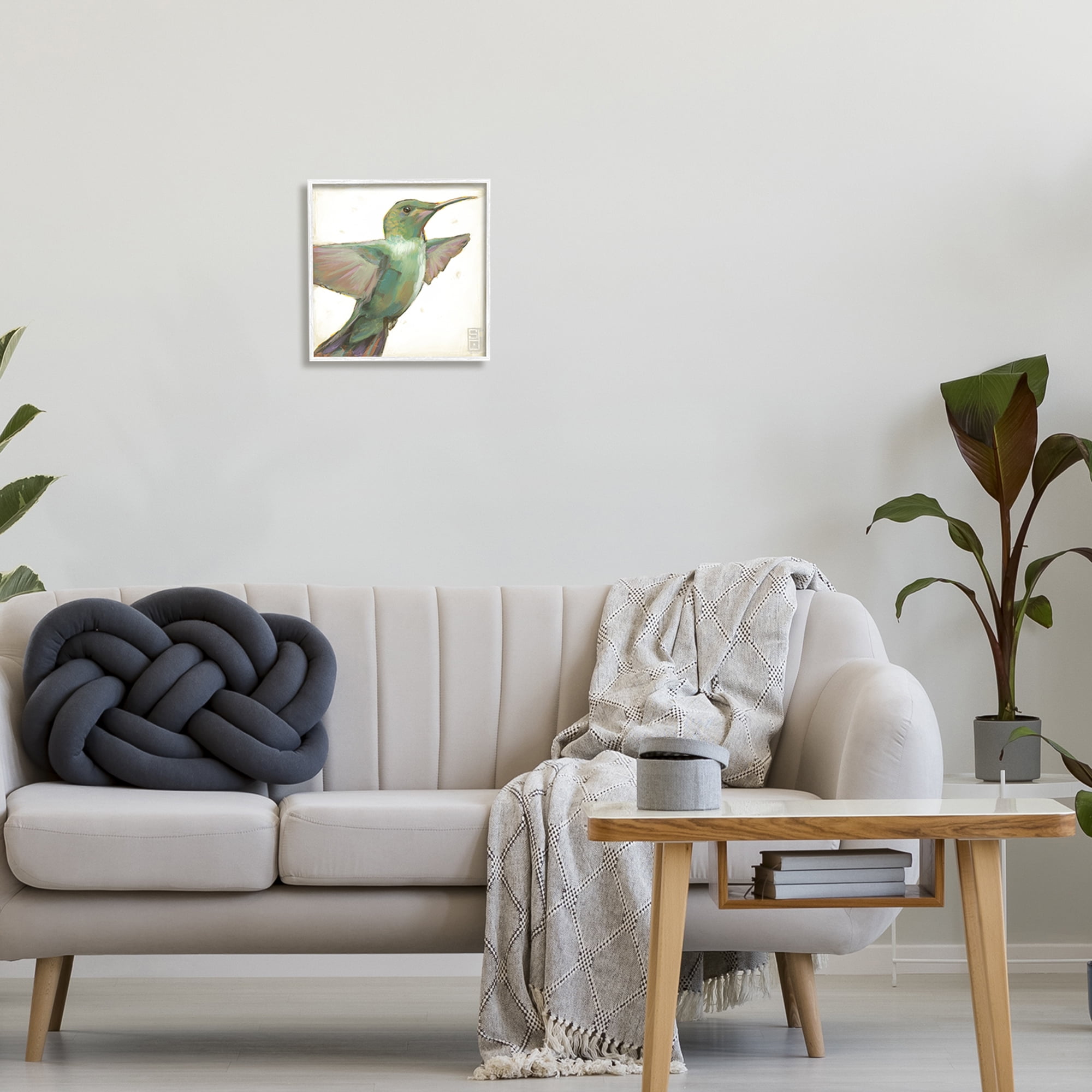 Stupell Industries Green Hummingbird Painting Animals & Insects Painting White Framed Art Print Wall Art, 12 x 12