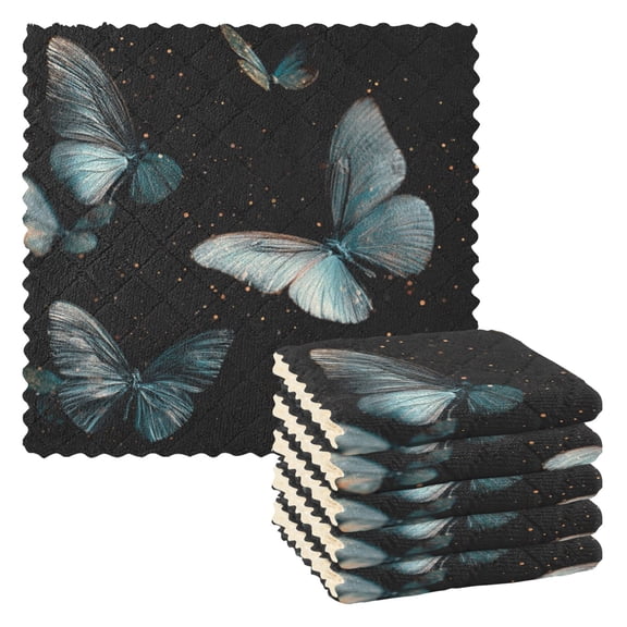 6 Pieces of Kitchen Towels 11x11Inch Kitchen Dish Cloths Kitchen Dish Towels Reuseable Cleaning Cloths Blue Butterfly