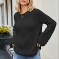 thumbnail image 4 of IROINNID Pullover Sweater for Women Solid Round Neck Knitted Loose Breathable Pullover Basic Versatile Base Sweater,Black, 4 of 7