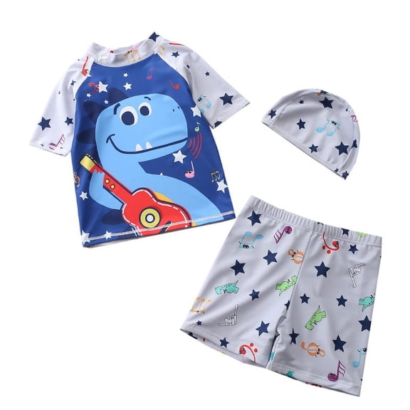 Kids Boy Swimsuit With Swim Cap Cool Print Summer Children Board Shorts Children Boys Swimwear Two Pieces Beach Surfing A36
