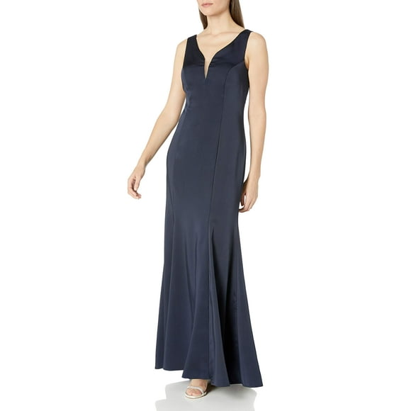 Marina Robe Plongeante en Satin pour Femmes, Marine, 12