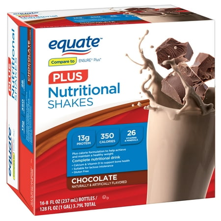 Equate Nutritional Shakes Plus, Chocolate, 8 fl oz, 16