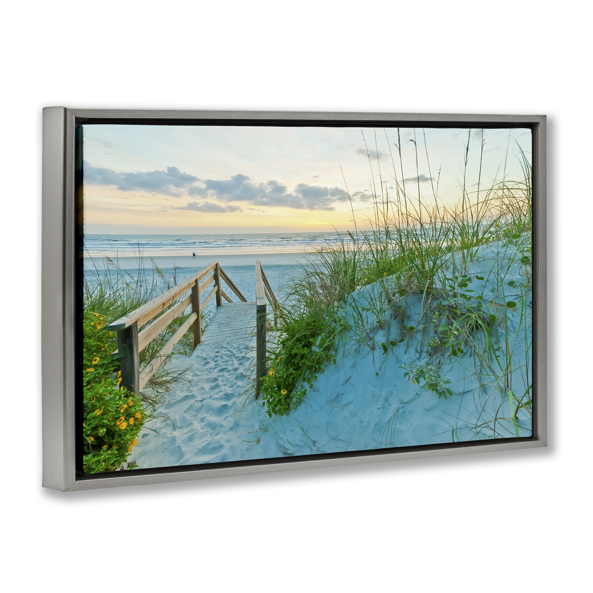 Stupell Industries Sandy Coast Footprints Nautical & Beach Photography Gray Floater Framed Canvas Art Print Wall Art, 31 x 21