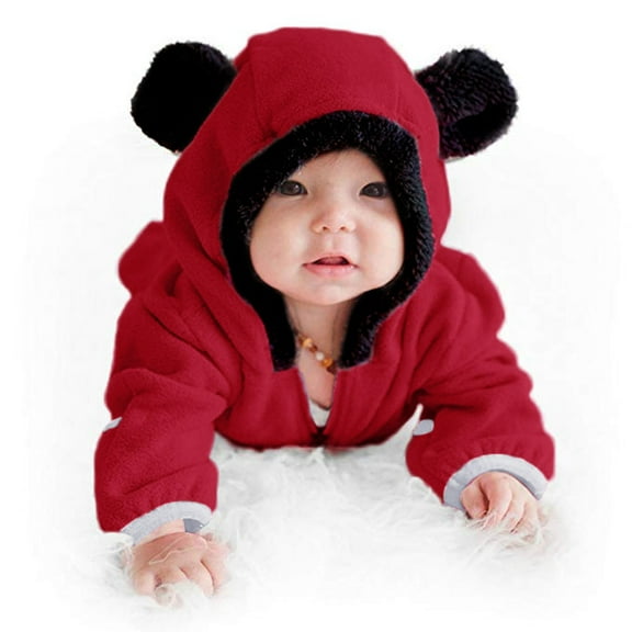 Baby Fluffy Hooded Jumpsuit Romper Cute Baby Clothes Winter Baby Girl Clothes for Little Girl 3-6 Months