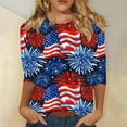 thumbnail image 2 of GERsome Womens American Flag T Shirts 4th of July Tops USA Graphic Crewneck Shirts Casual 3/4 Sleeve American Proud Tops S-3XL, 2 of 5