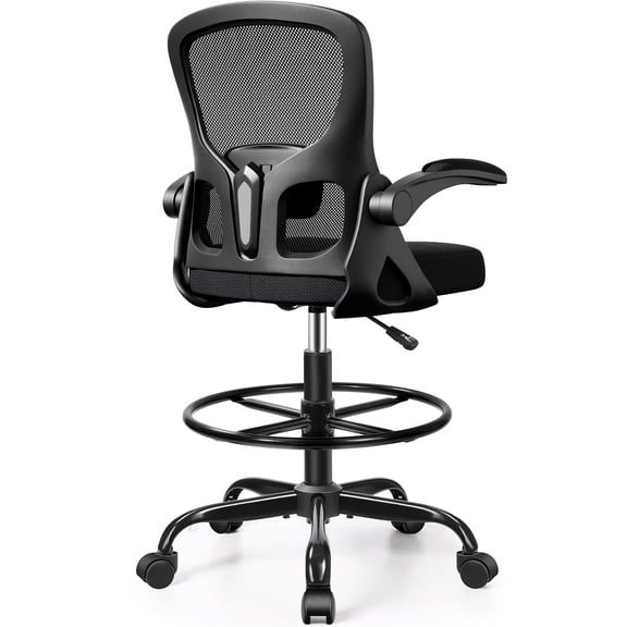 ATHOPE Office Chair Ergonomic Desk Chairs, Mesh Computer Chair with Flip-up Armrests, Adjustable Home Office Desk Chair with Lumbar Support Footrest Ring for Standing Desk, Black