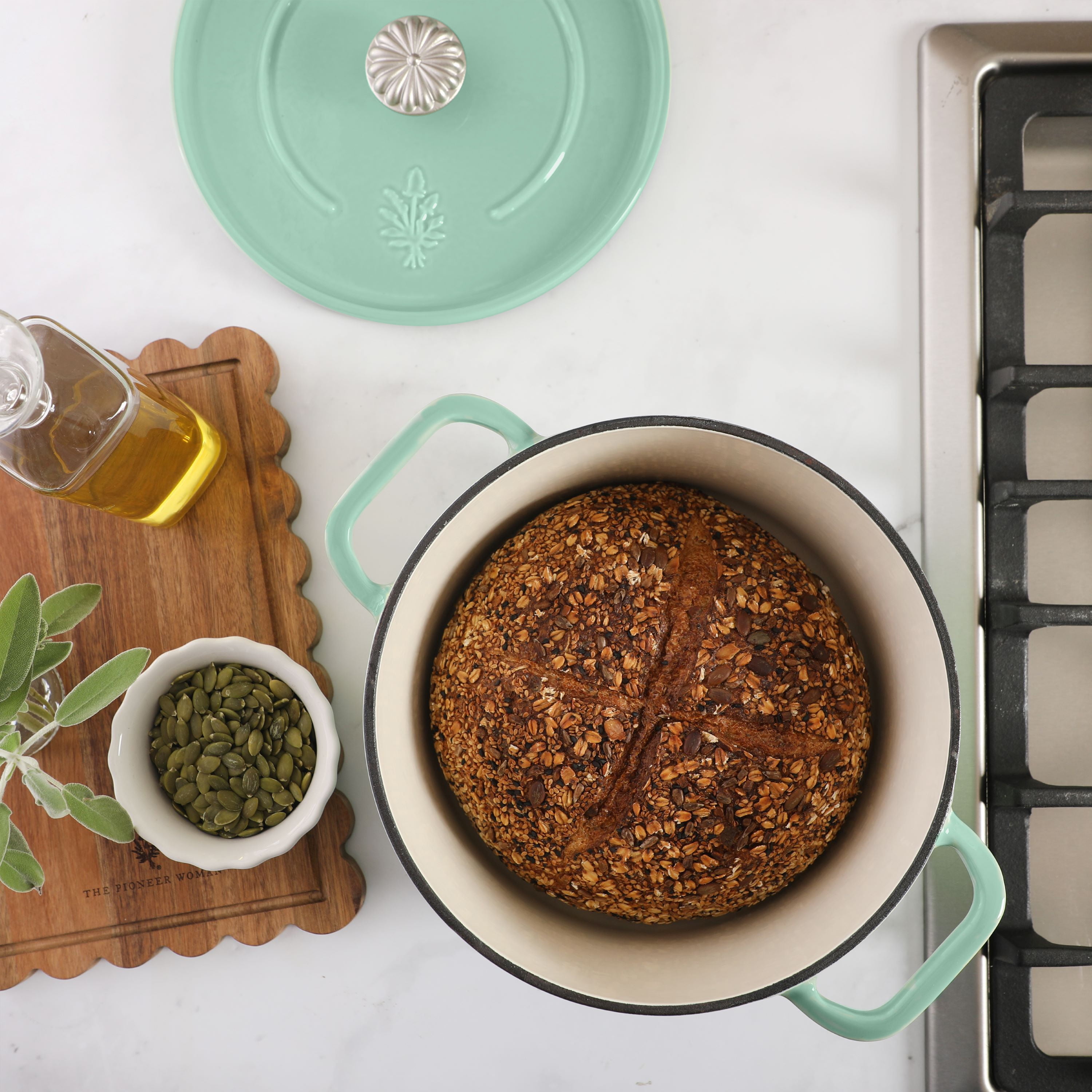 The Pioneer Woman 5-Quart Enameled Cast Iron Dutch Oven Pot with Lid, Green