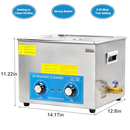 Kendal Commercial Grade 360watts 12L Ultrasonic Cleaner 40kHz with Knobs Timer&Heater Cleaning Machine, for Watch Instruments Industrial Parts Excellent Cleaner Solution