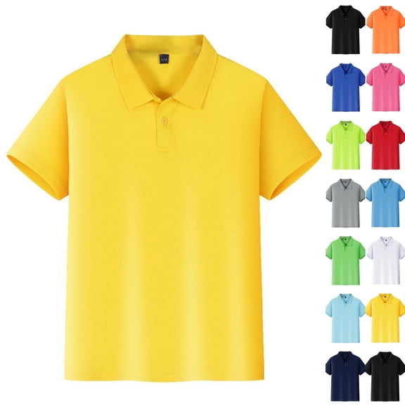 Girls Polo Uniform Shirt Summer Slim Fit Short Sleeve Comfy Collared Shirts for Girls Back to School,Yellow,5-6 Years