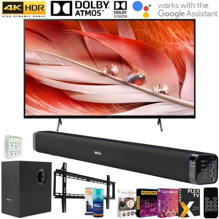 Sony XR75X90J 75" X90J 4K Ultra HD Full Array LED Smart TV (2021 Model) with Deco Gear Soundbar and Subwoofer Bundle Plus Complete Mounting and Streaming Kit for X90J Series (XR75X90J)