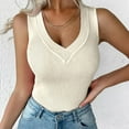 thumbnail image 2 of Charmgo Débardeurs pour Femmes Tendance Ajusté Col en V Côtelé Sans Manches T-Shirts Sans Manches Ajusté Basique Décontracté Été Blanc G, 2 of 6